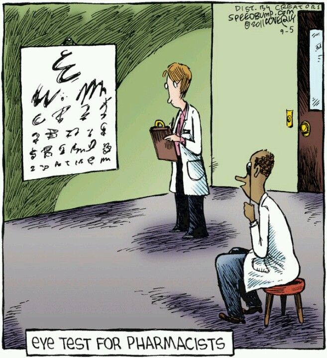 pharmacy cartoon - eye test for pharmacists